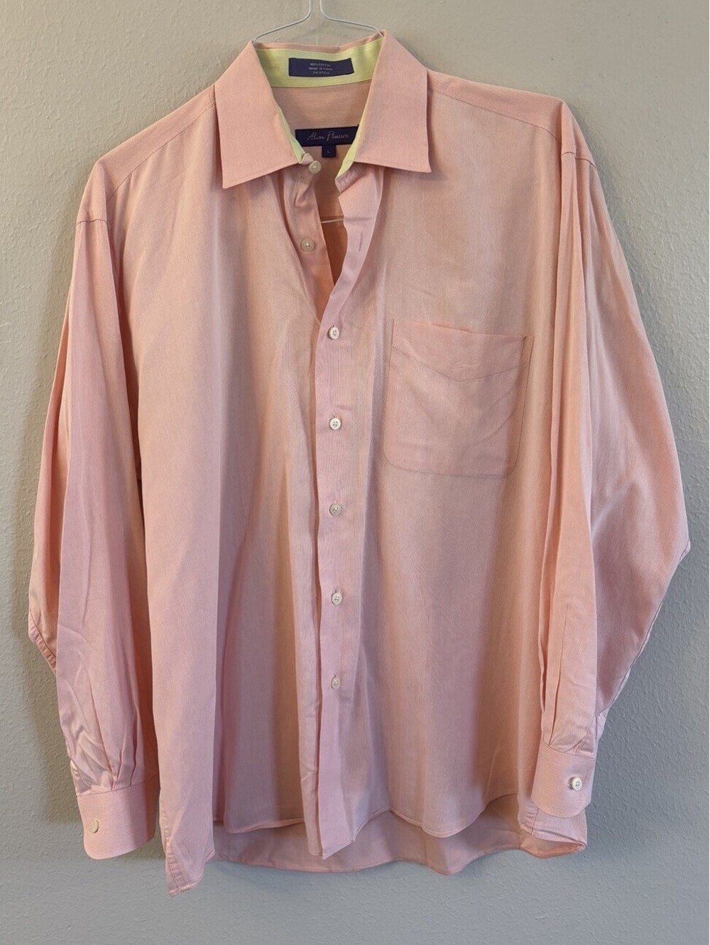 Alan Flusser Salmon Light Pink Long Sleeve Button Down Shirt Large 100% Cotton
